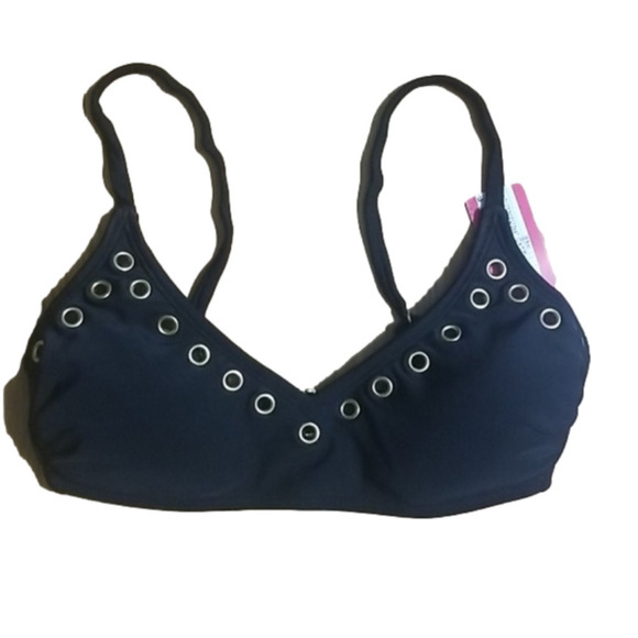 XHILARATION Bikini Top Swim Black Grommet Size XS - Picture 1 of 10